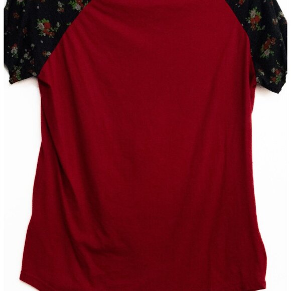 Disney Womens Red Black Polycotton T-Shirt Minnie Mouse 28 Floral Round Neck XL - Picture 7 of 8